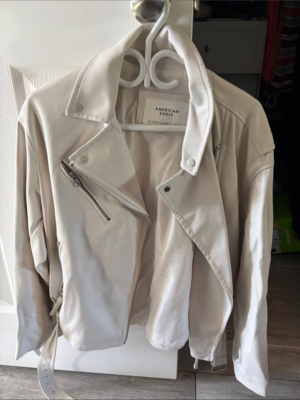 American Eagle Outfitters Cream Faux Leather Moto Jacket
